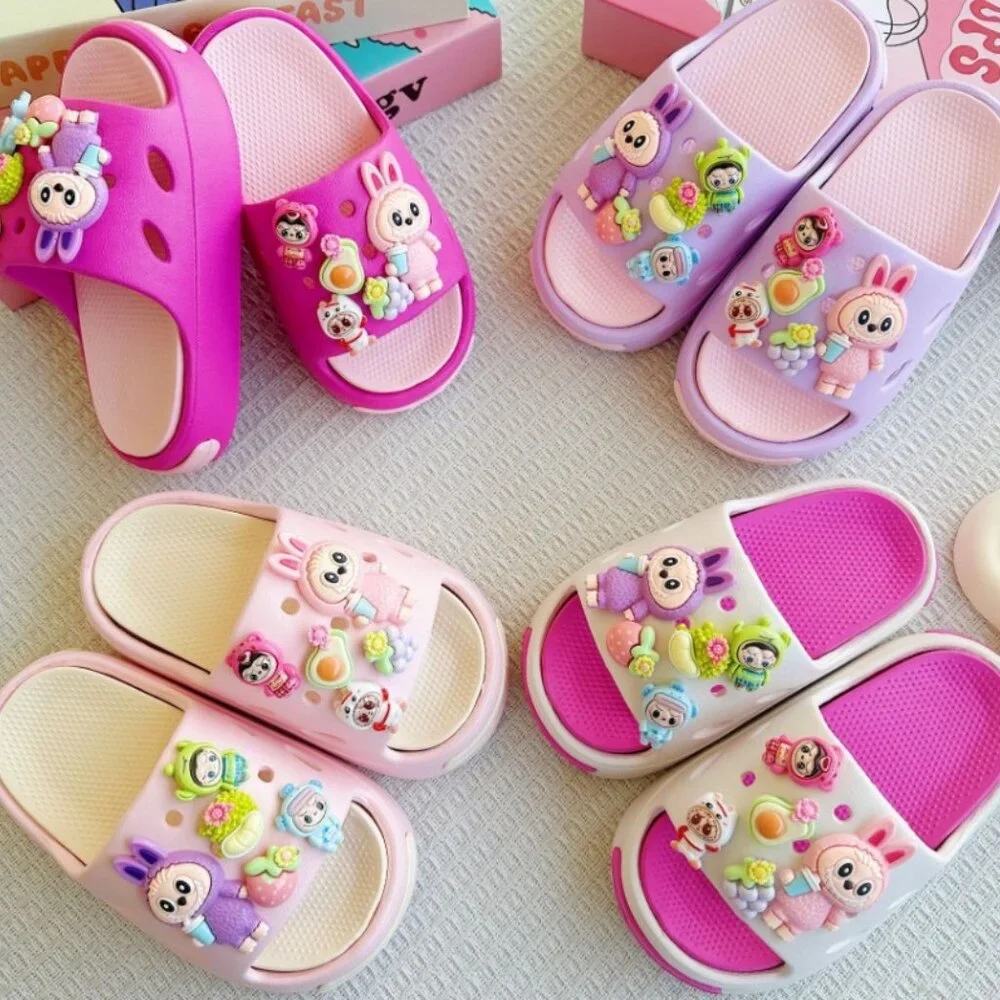 Cute Kids Cartoon Summer Slides Sandals | Kawaii Beach Slippers - Fuschia